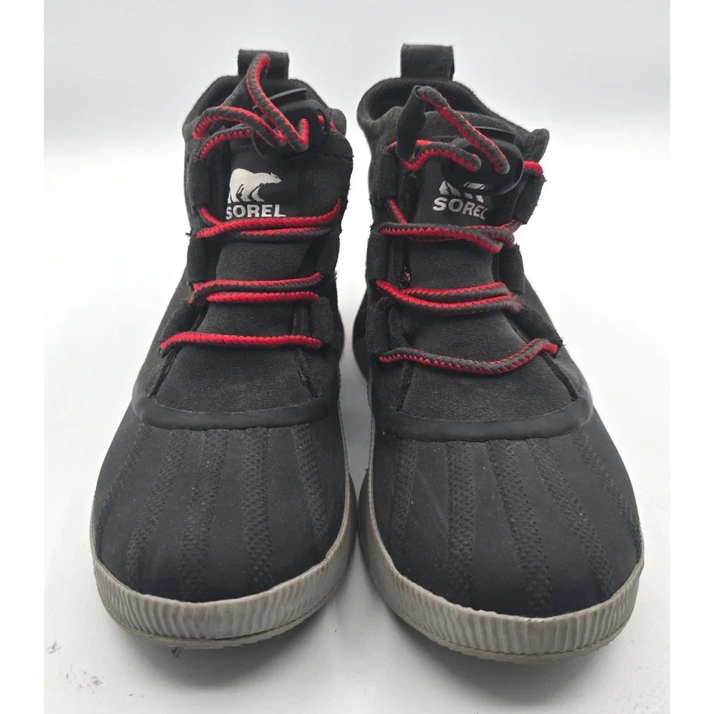 Sorel Out N About Classic Kids Waterproof Winter Rain Boots Black Red Youth 2